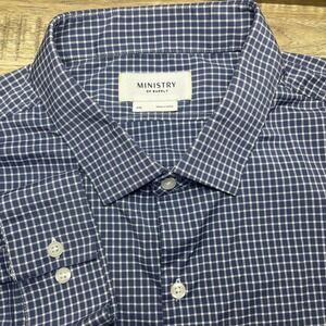 Ministry of Supply‎ Button Up Dress Shirt Men XXL Blue Check Stretch Performance